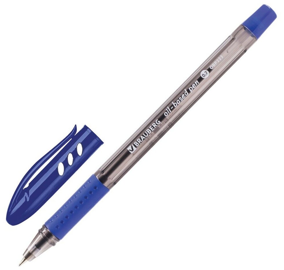 Ручка шариковая масляная BRAUBERG "Black Tone", синяя, корпус тонированный, узел 0,7 мм, линия письма 0,35 мм, 12 шт.