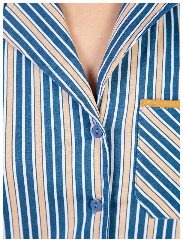 Комплект женский Lilians., пижама, кофта-шорты, серый, синие полоски, размер 44 - фотография № 7