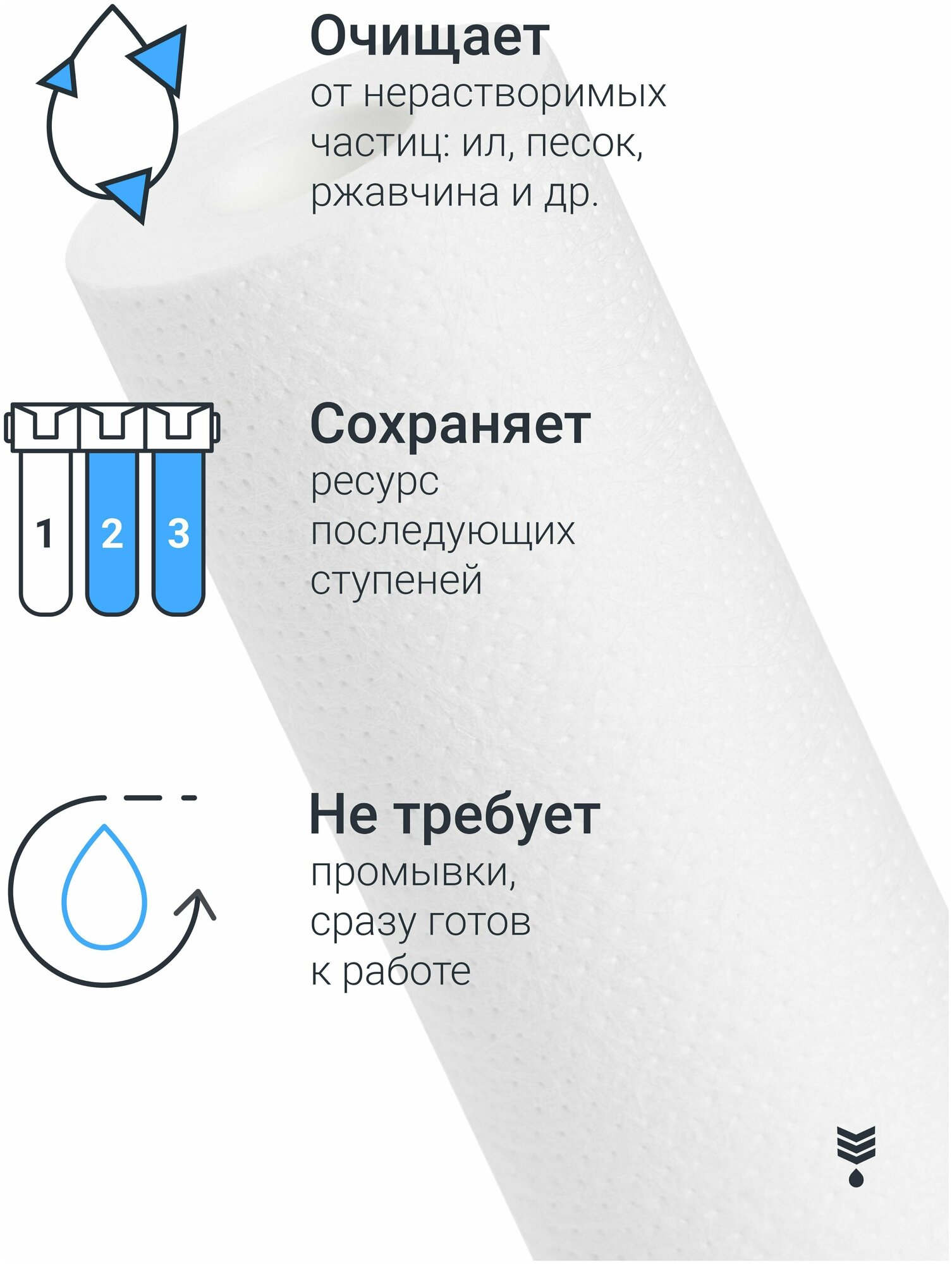 Картридж из полипропилена Адмирал ФПП-10-0,2 мкм (PP-10SL, ЭФГ 63/250, B510) фильтр грубой очистки холодной и горячей воды для Аквафор, Барьер, Гейзер - фотография № 3