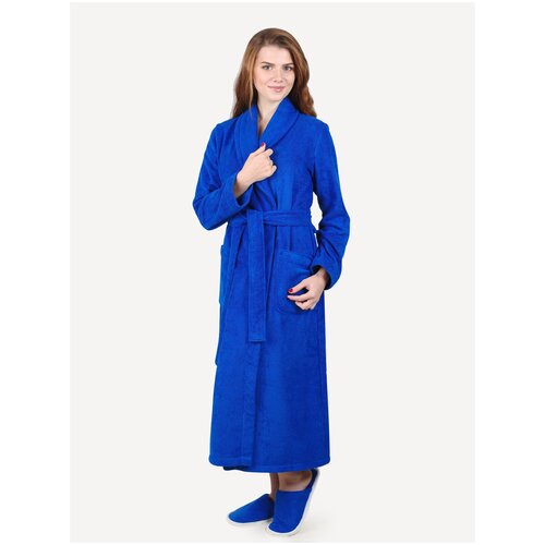 Женский махровый халат с шалькой, синий