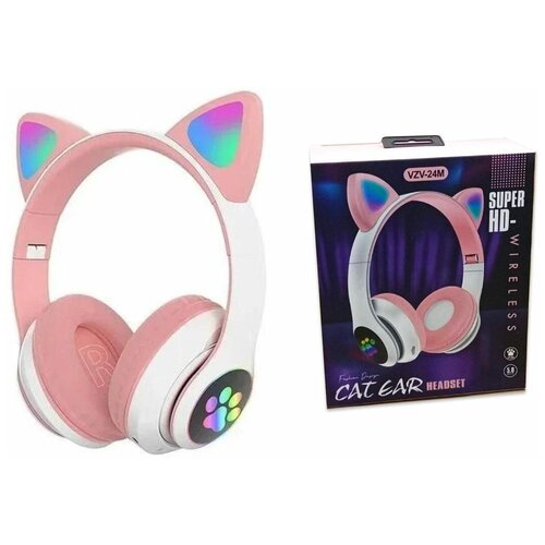 Наушники мониторные беспроводные с кошачьими ушками и RGB подсветкой Cat VZV-24M bluetooth розовые 115000₽