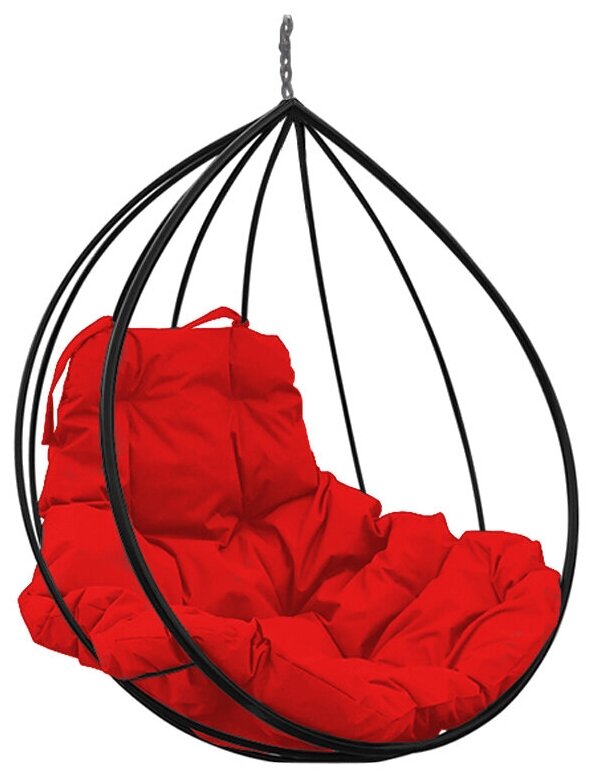 Подвесное кресло капля черное(без стойки), красная подушка - фотография № 1