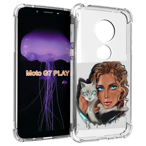 Чехол MyPads девушка-с-котом-голубые-глаза женский для Motorola Moto G7 Play задняя-панель-накладка-бампер чехол mypads девушка с котом голубые глаза женский для motorola edge 30 ultra задняя панель накладка бампер