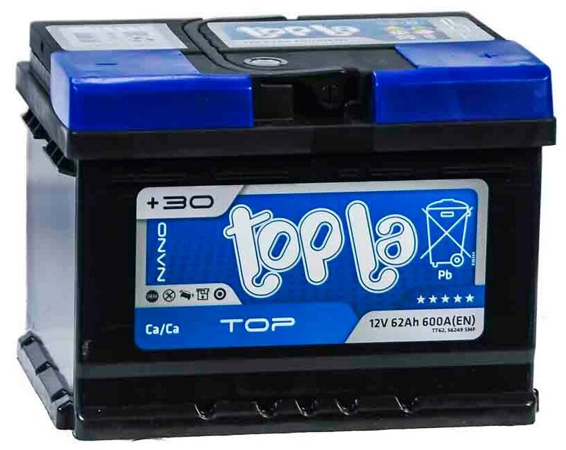 Аккумулятор автомобильный Topla Top 62 А/ч 600 А обр. пол. низкий 118662 Евро авто (242x175x175)