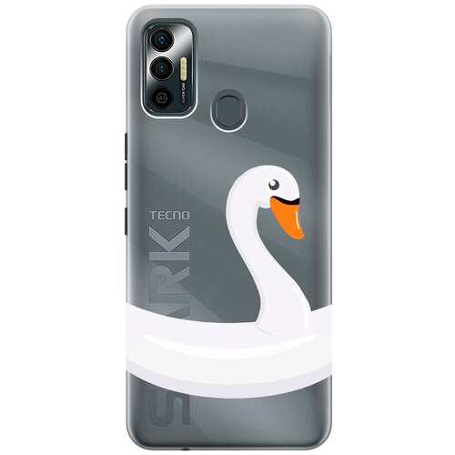 Силиконовый чехол на Tecno Spark 7 / Техно Спарк 7 с 3D принтом Swan Swim Ring прозрачный силиконовый чехол на tecno spark 8p техно спарк 8р с 3d принтом swan swim ring прозрачный