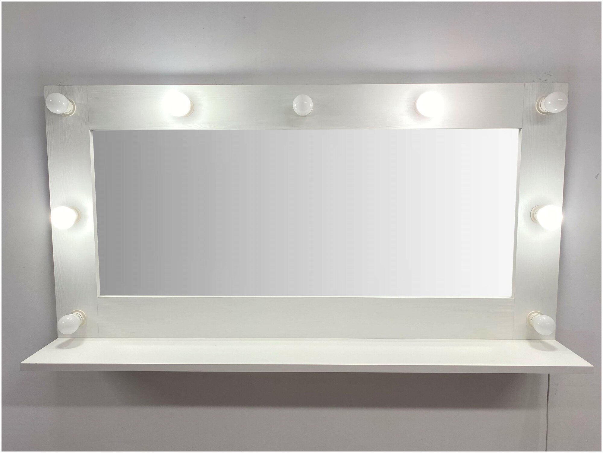 Гримерное зеркало BeautyUp 60/120 с полочкой и лампочками цвет"Белый" - фотография № 4
