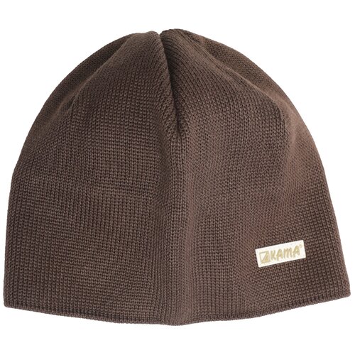 Шапка Kama зимняя, шерсть, с помпоном, вязаная, утепленная, размер UNI, коричневый