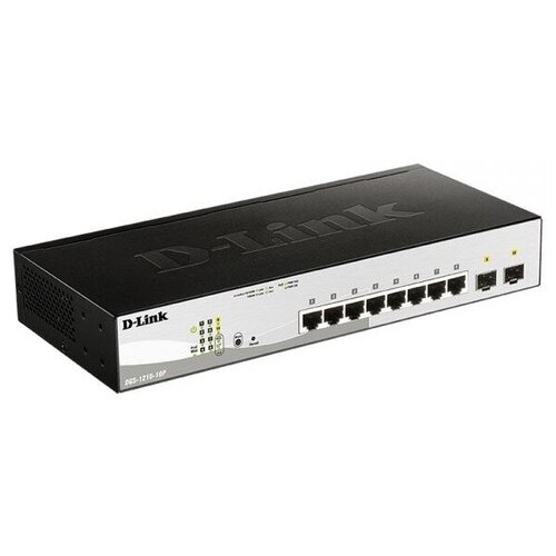 D-Link DGS-1210-10PF1A Настраиваемый коммутатор Web Smart с 8 портами 101001000Base-T с поддержкой PoE и 2 портами 1000Base-X SFP 1617000₽