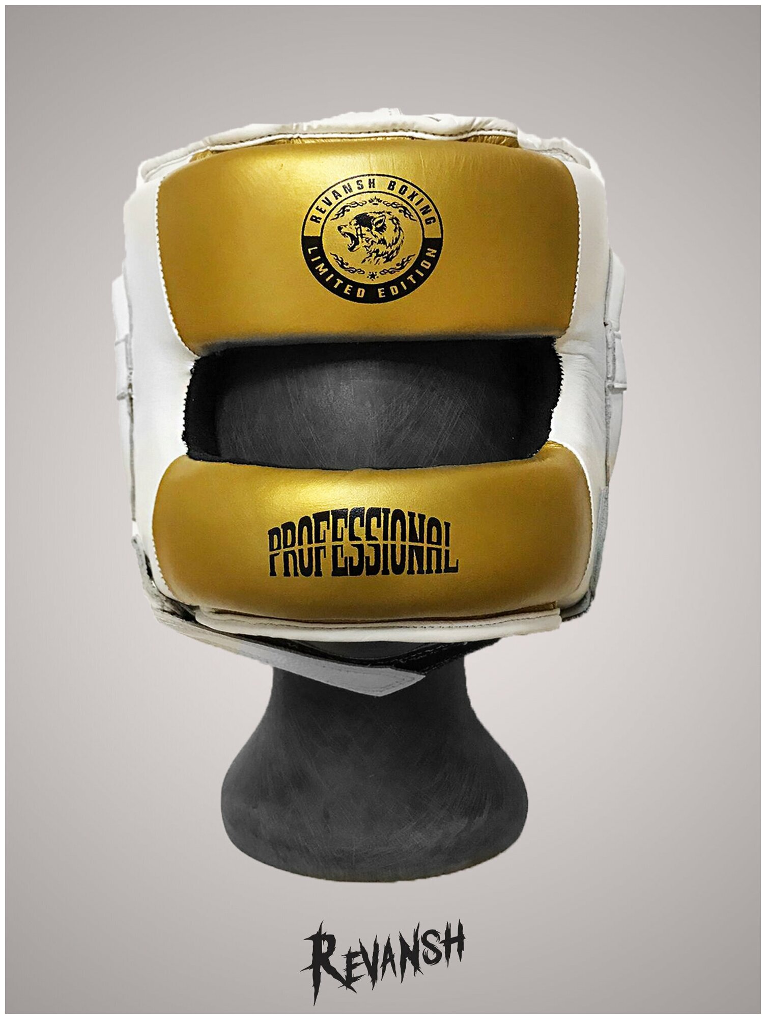 Боксерский Бамперный Шлем из натуральной кожи REVANSH PRO WHITE GOLD L