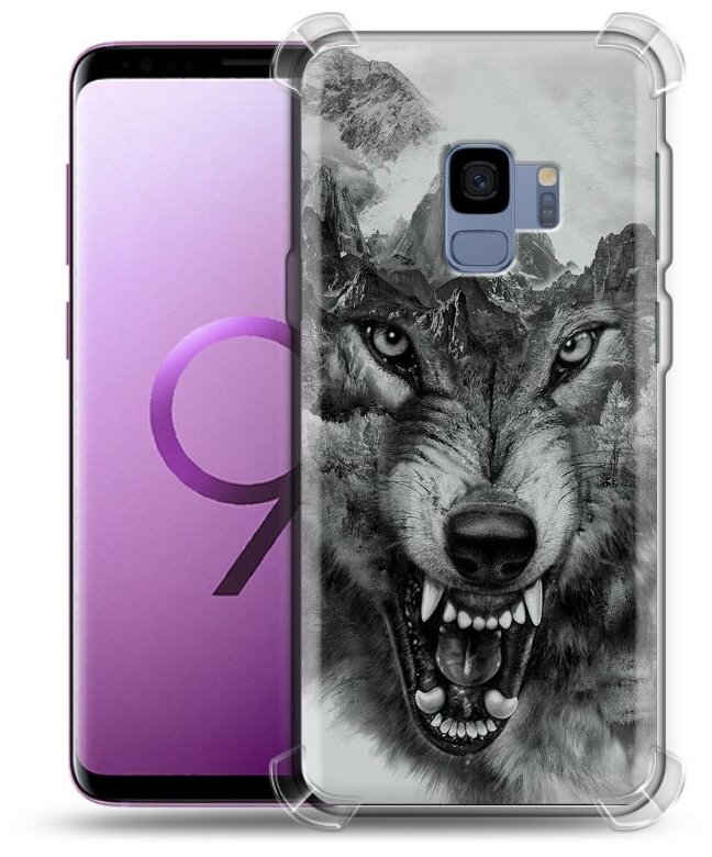 Дизайнерский силиконовый с усиленными углами чехол для Самсунг S9 / Samsung Galaxy S9 Волк