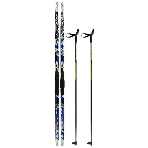 Беговые лыжи STC Полный комплект с креплением SNS, 180 см, микс комплект лыжный пластиковые лыжи 160 см без насечек стеклопластиковые палки 120 см крепления sns бренд цст