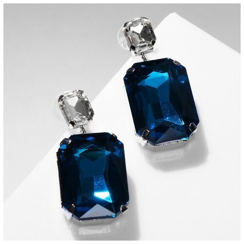 Серьги Queen Fair, стекло, размер/диаметр 4 мм, синий, серебряный queen fair серьги со стразами кристалл яркий цвет бело бензиновый в серебре