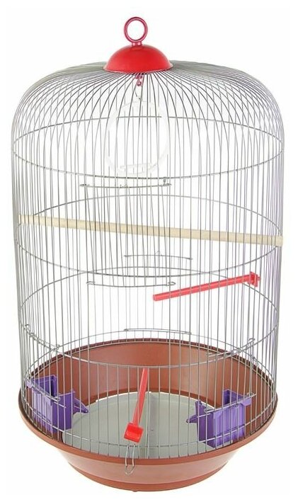 Клетка для птиц круглая, трехярусная сварная, большой поддон, 40 x 77 см, микс цветов - фотография № 2
