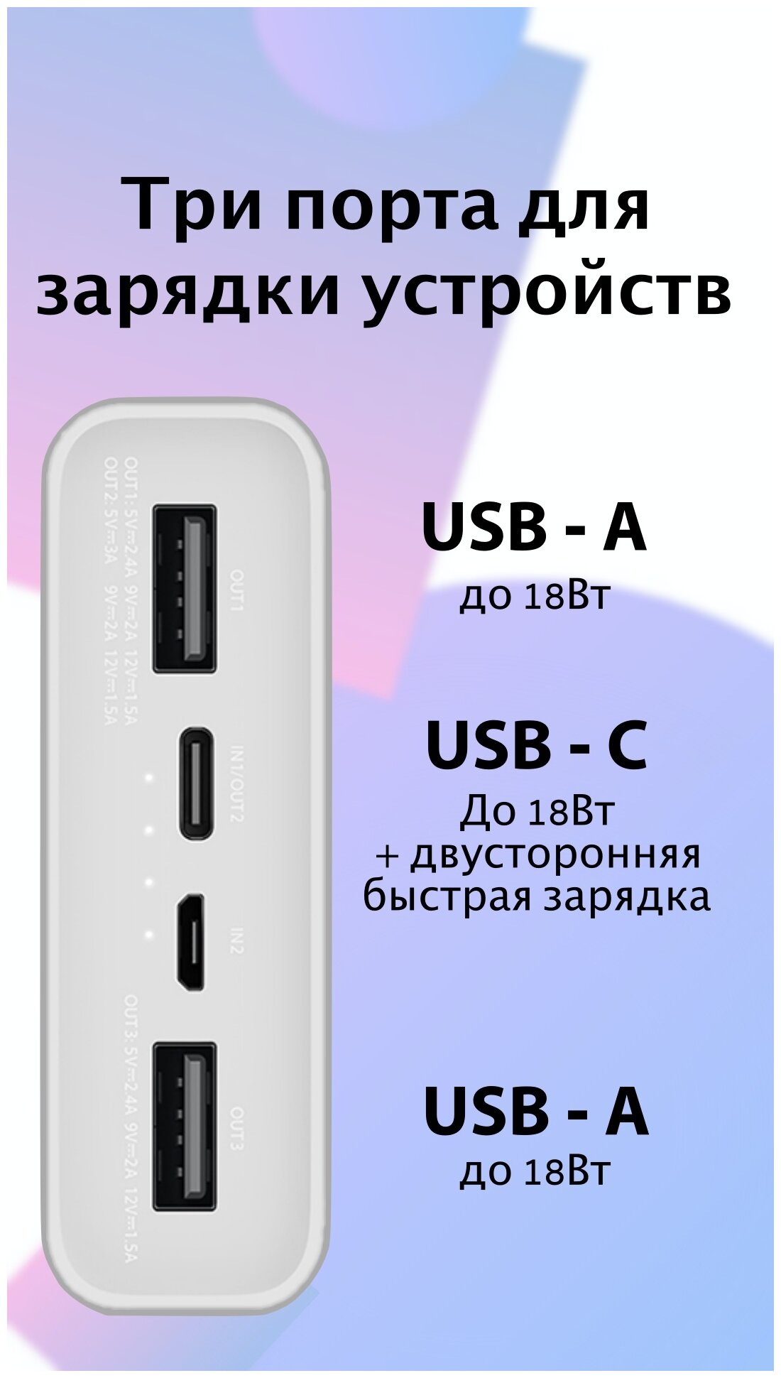 Внешний аккумулятор Xiaomi Power Bank 3 Type-C 20000mAh White