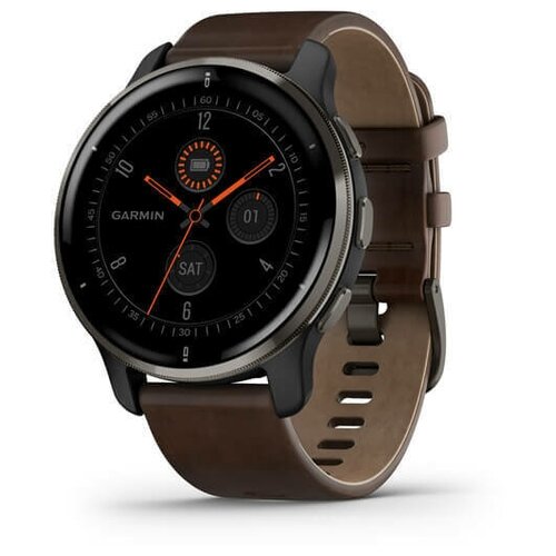 Часы Garmin VENU 2 PLUS серый с серым безелем и кожаным ремешком, 010-02496-15