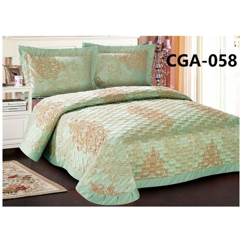 Покрывало жаккардовое с наволочками CGA-058 Retrouyt (светло-зеленый), 240x260