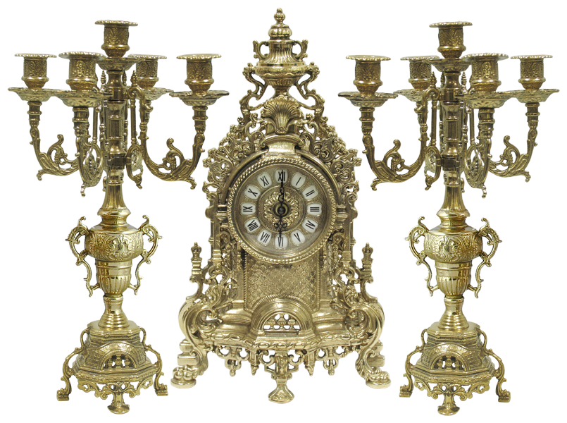Часы каминные с канделябрами Alberti Livio "Помпезность" (полир. бронза) h.41см
