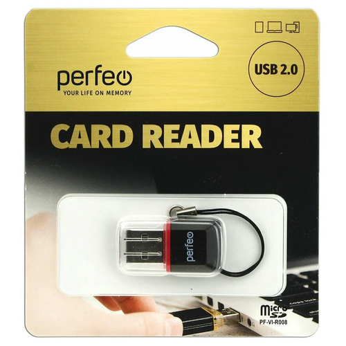 Картридер Perfeo Card Reader Micro SD, (PF-VI-R008), черный картридер perfeo card reader sd mmc micro sd ms m2 pf vi r010 blue
