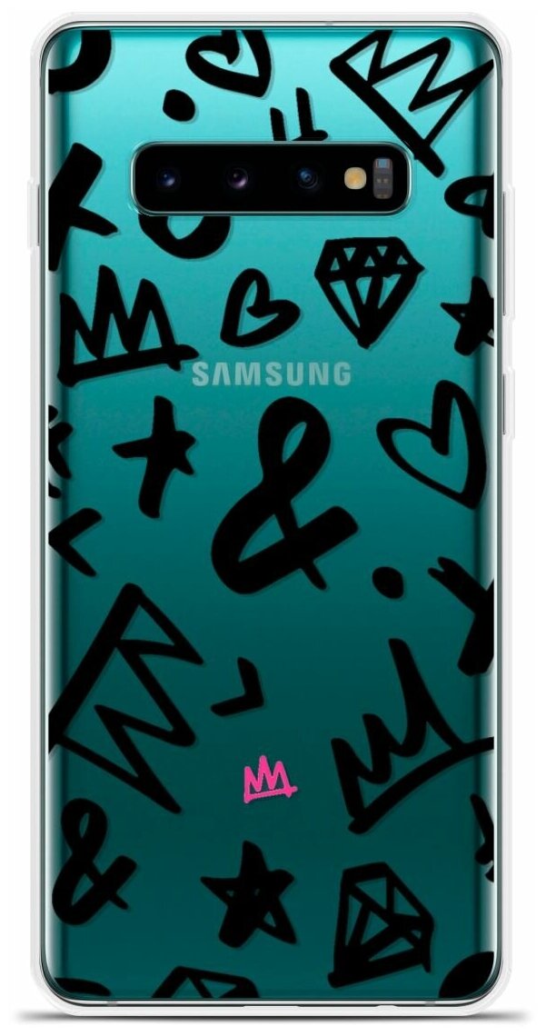 Силиконовый чехол на Samsung Galaxy S10+ Узор черный / для Самсунг Галакси С10 Плюс