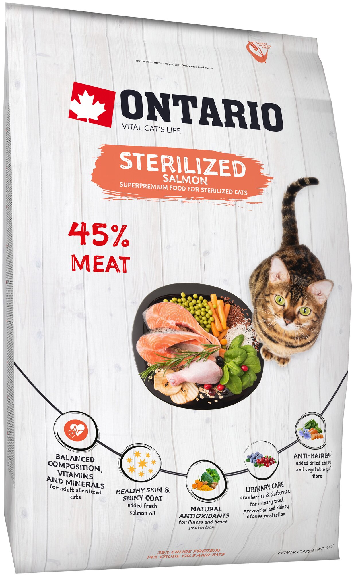 Корм Ontario Sterilised Salmon для стерилизованных кошек, с лососем, 2 кг - фотография № 3