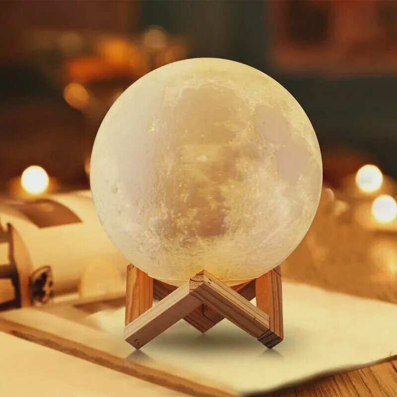 Реалистичный ночник 3D Moon Lamp / Настольный светильник Луна 15 см, с сенсорным управлением, беспроводной (7 цветов; 3 режима) - фотография № 6