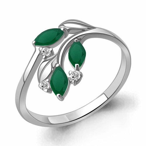 фото Кольцо diamant online, серебро, 925 проба, фианит, агат, размер 16.5, зеленый