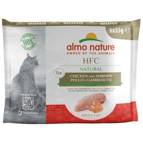 Almo Nature Набор 6 шт. по 55г паучи для кошек с курицей и креветками, Classic Adult Cat Chicken&Shrimps 330г 0.33 кг