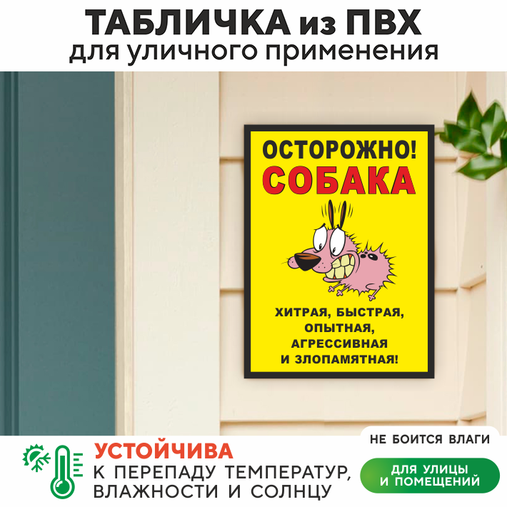 Табличка "Хитрая, быстрая, агрессивная собака", 30х20 см, ПВХ — фото 1