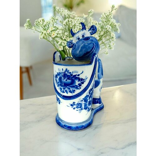 Фарфоровая ваза Коровка Гжель 29 см 4500₽