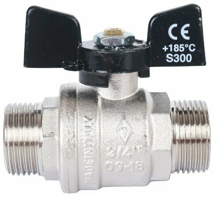 фото Кран шаровый ду 15 (1/2) никель латунь Bugatti ручка бабочка нр/нр