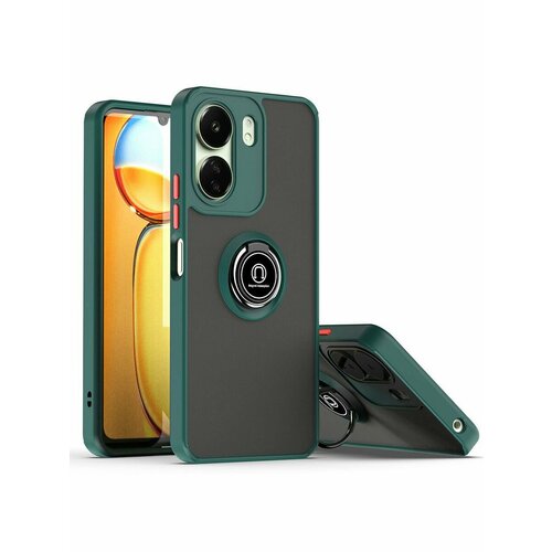 фото Чехол на xiaomi redmi 13c и poco c65 с магнитом и кольцом, зеленый о'кейси