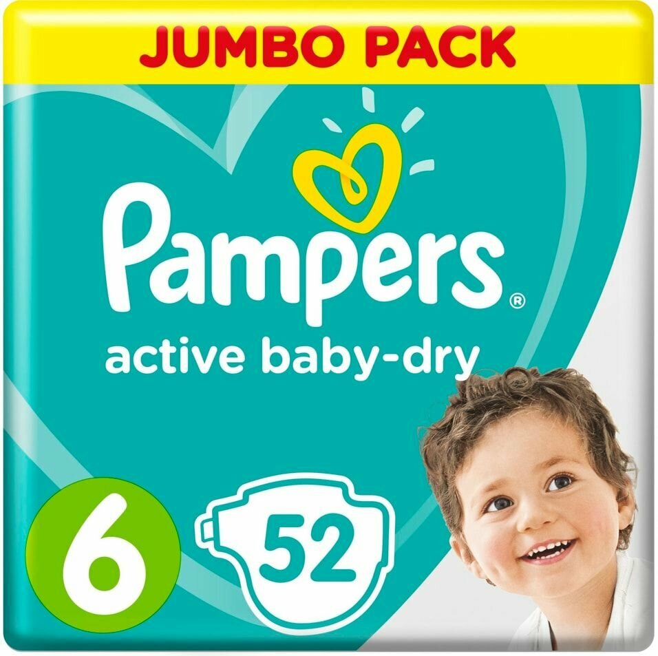 Подгузники Pampers Active Baby-Dry 13-18кг Размер 6 52шт х 2шт