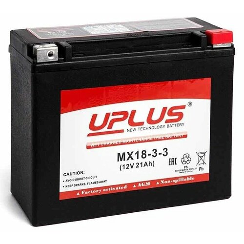 Аккумулятор для мото и гидро техники UPLUS Power Sport AGM 21 А/ч 360 А обр. пол. залит/заряжен MX18-3-3 (205х90х162) YTX18L-BS, YTX24HL-BS