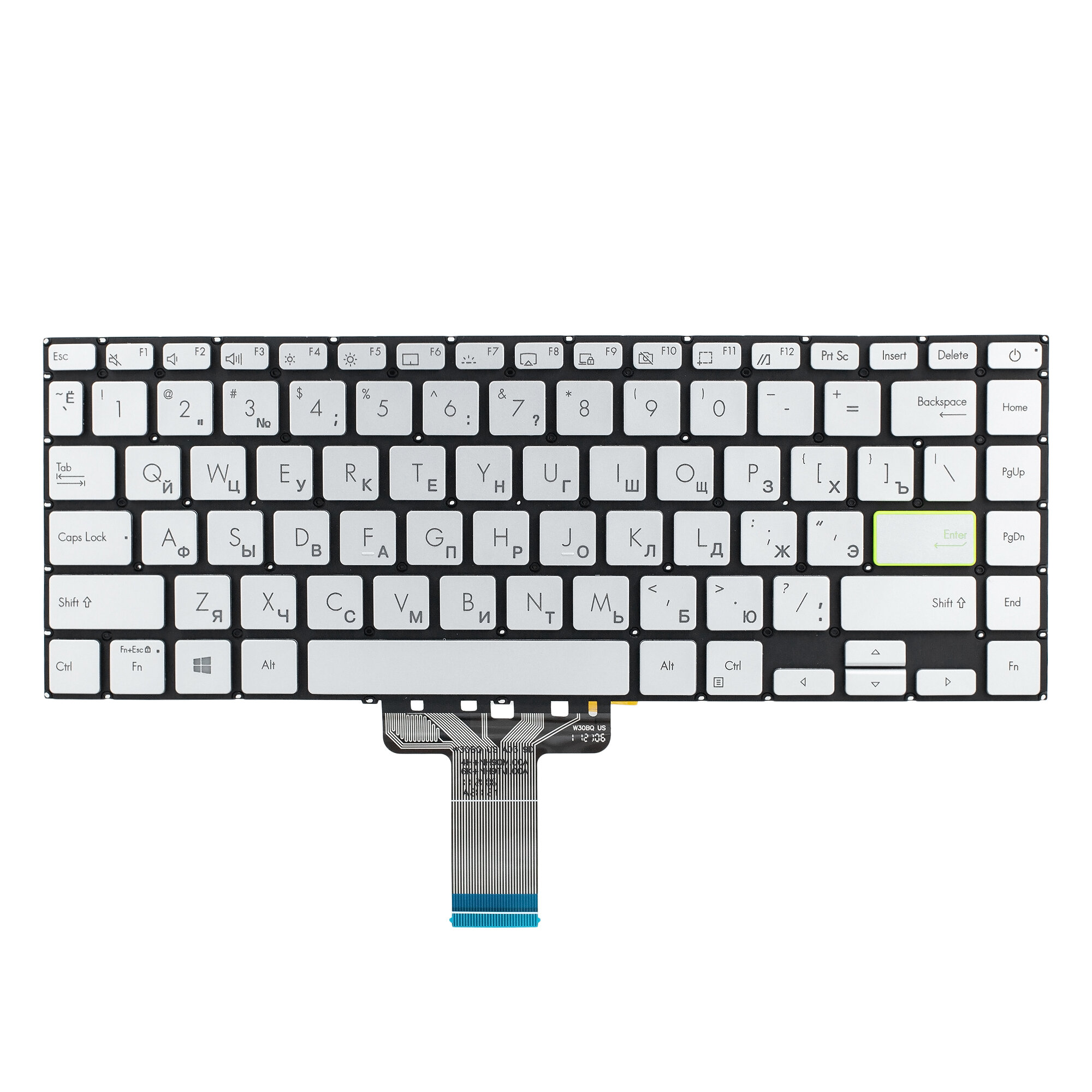 Клавиатура с подсветкой для ноутбука Asus VivoBook M413DA / VivoBook K413JA / VivoBook F413FA / VivoBook M433IA / VivoBook Flip TM420UA / VivoBook S433JQ / VivoBook F413EA / VivoBook M433UA / VivoBook Flip TM420IA / VivoBook S433FA - серебристая