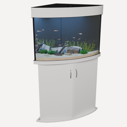 Изображение товара Аквариум 120 литров с тумбой угловой с крышкой и освещением (58х58х57см) для рыбок