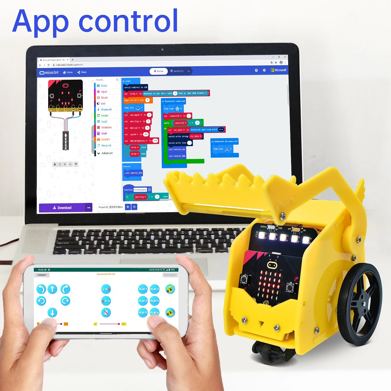 Комплект программируемых битов Keyestudio Micro: Bit V2 Desktop Bit Small Robot, No Microbit board — фото 1