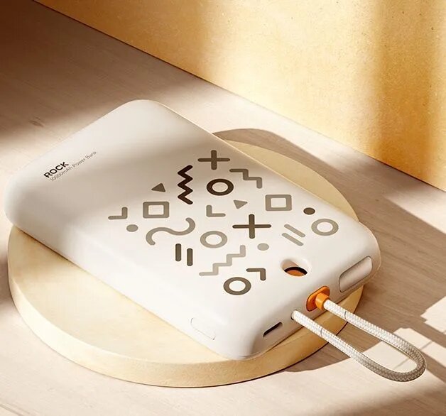Внешний аккумулятор с принтом ROCK P28 Magnetic PD Fast Charging Power Bank with Cable 10000mAh Бежевый — фото 1