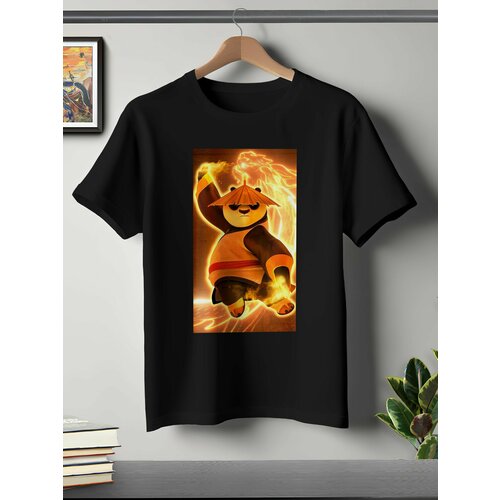 фото Футболка oneq унисекс 64-66 (5xl) размер с принтом кунг-фу панда, черная, размер 5xl, черный