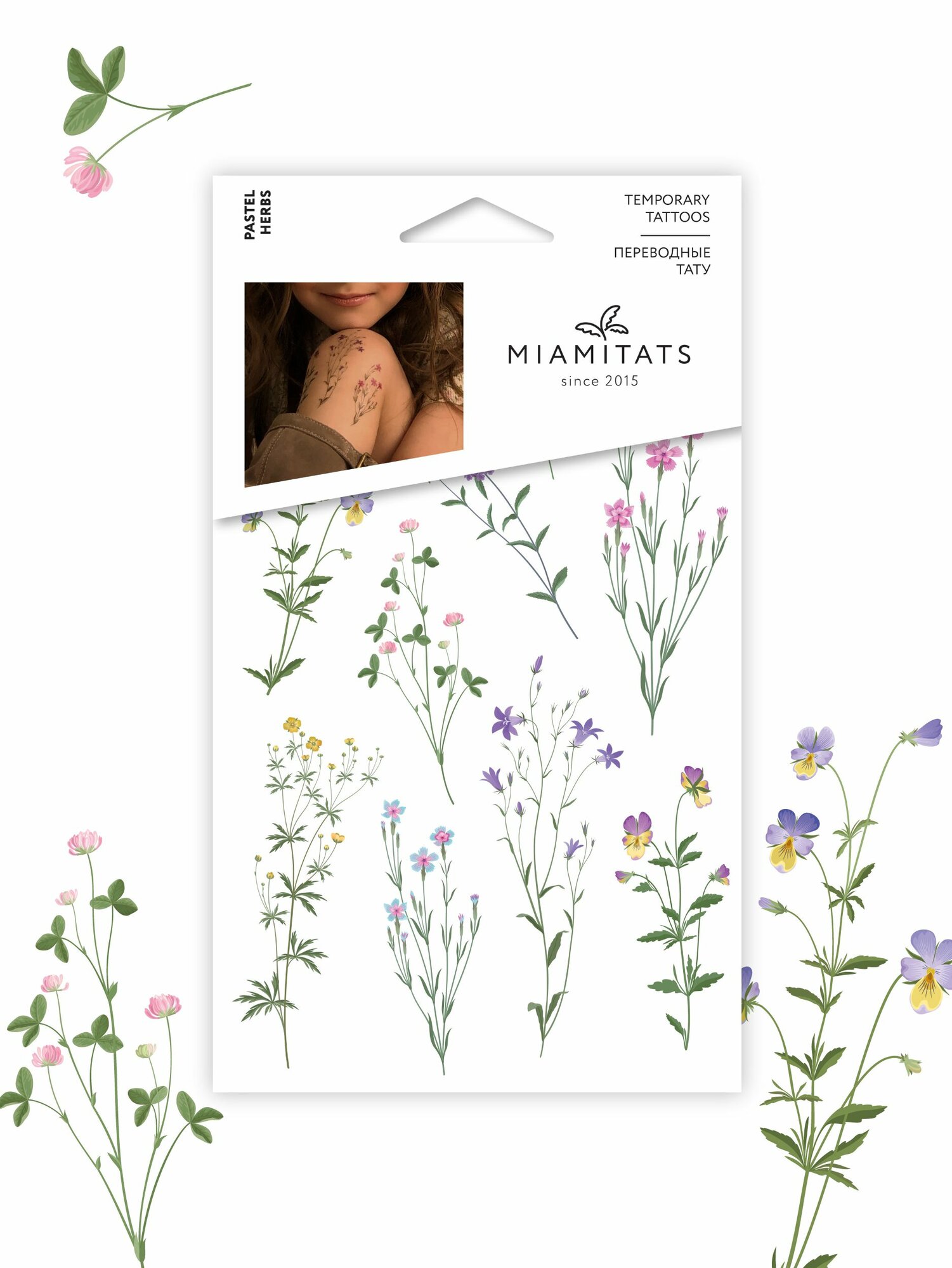 MIAMITATS Тату временные для взрослых Pastel Herbs (middle)- цветы, растения