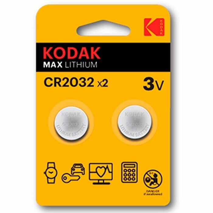Элементы питания Батарейка "Kodak", CR 2032, 3 В Max, 2 шт (078952)