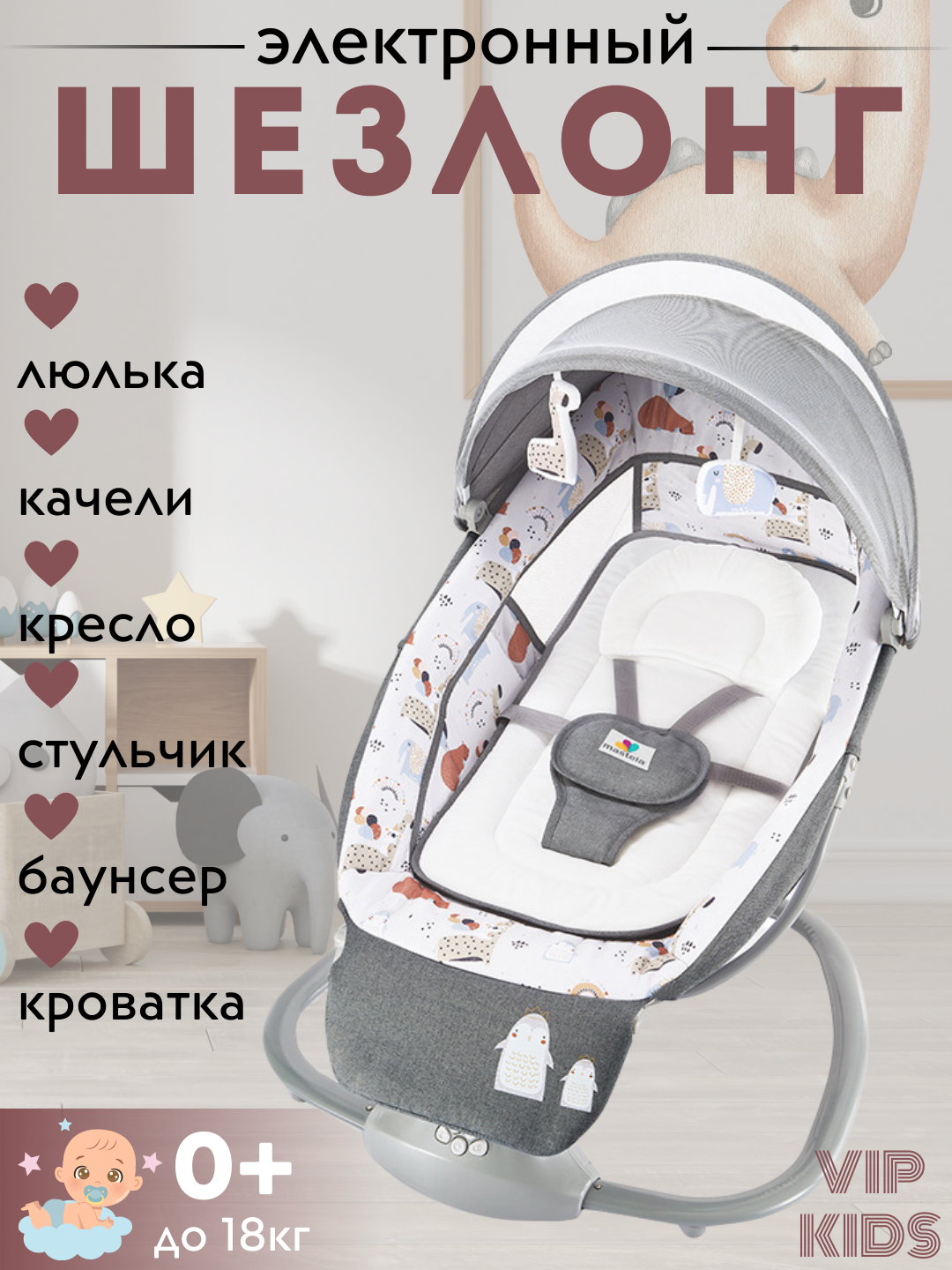 Детский шезлонг, люлька, электро качели, кресло качалка для детей, стульчик, кроватка для новорожденных, колыбель