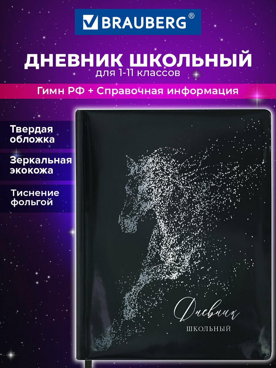 Дневник школьный для 1-11 классов для мальчика / девочки 48 листов кожзам (твердая с поролоном) фольга Brauberg Holiday Free Spirit 106568