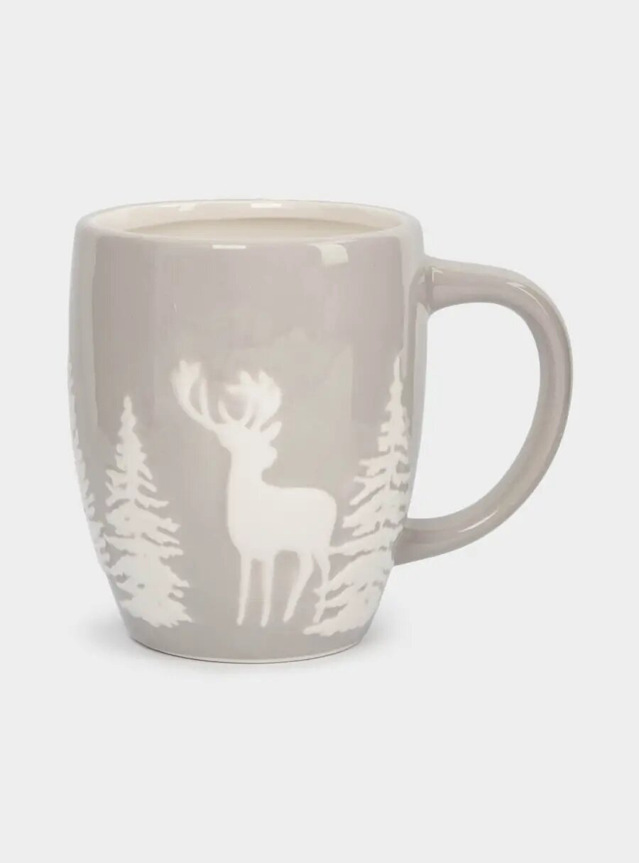 Кружка, 360 мл, керамика D, серо-белая, Олень в лесу, Maral grey