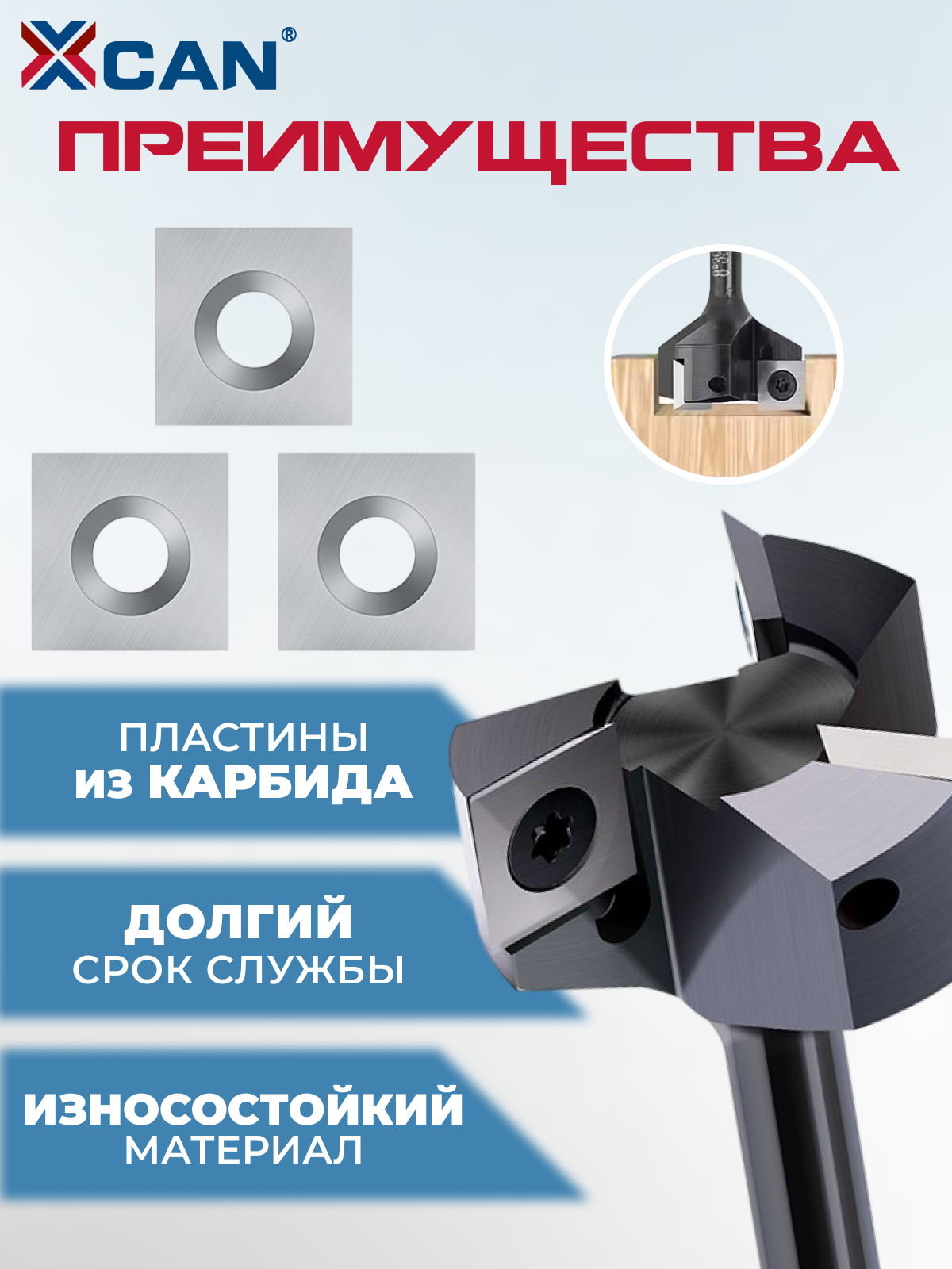 Фреза фуговальная для выравнивания поверхности XCAN со сменными ножами 8х39,0х61Lх3T — фото 1