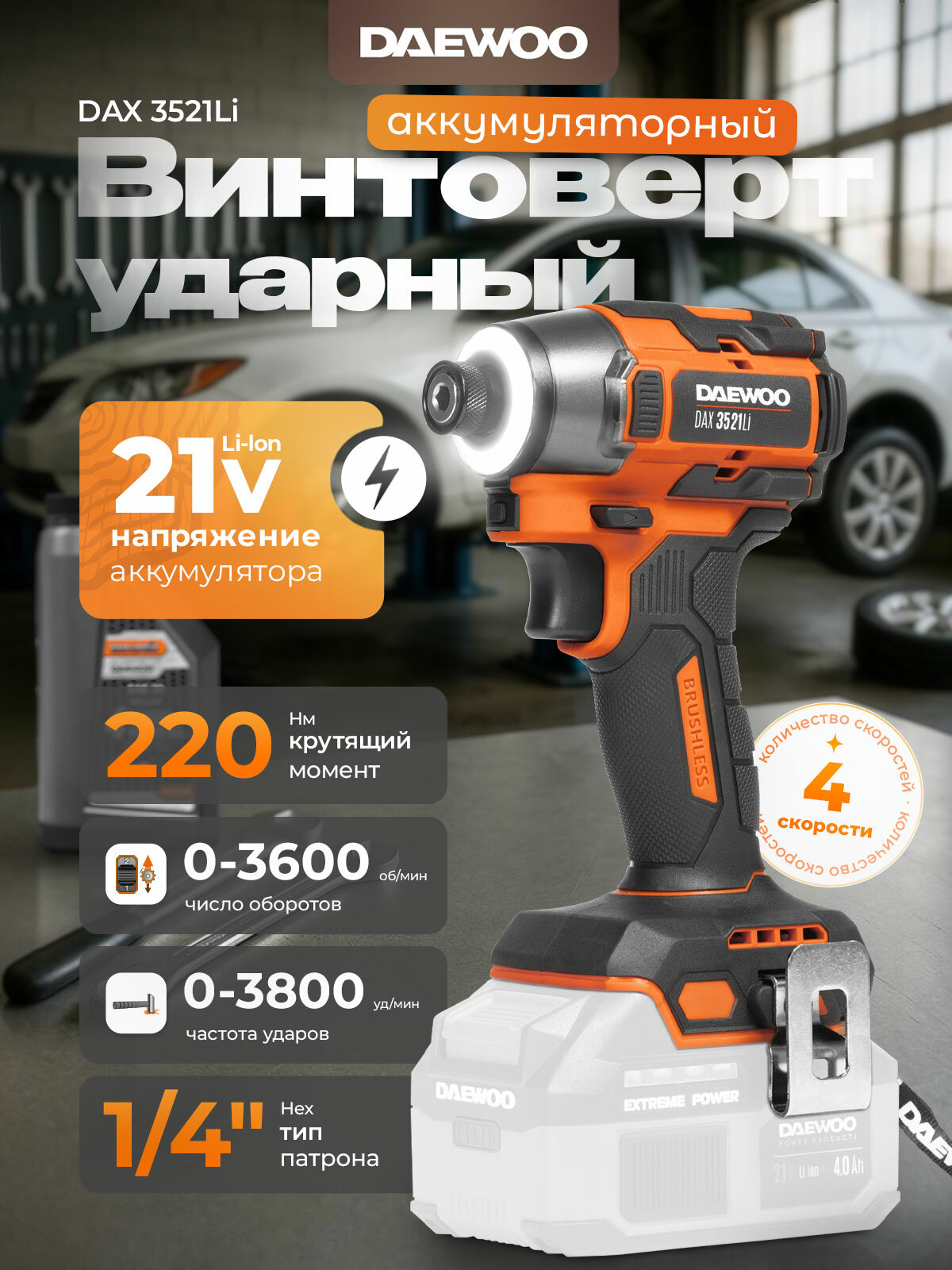 Винтоверт ударный аккумуляторный DAEWOO DAX 3521Li без АКБ и ЗУ