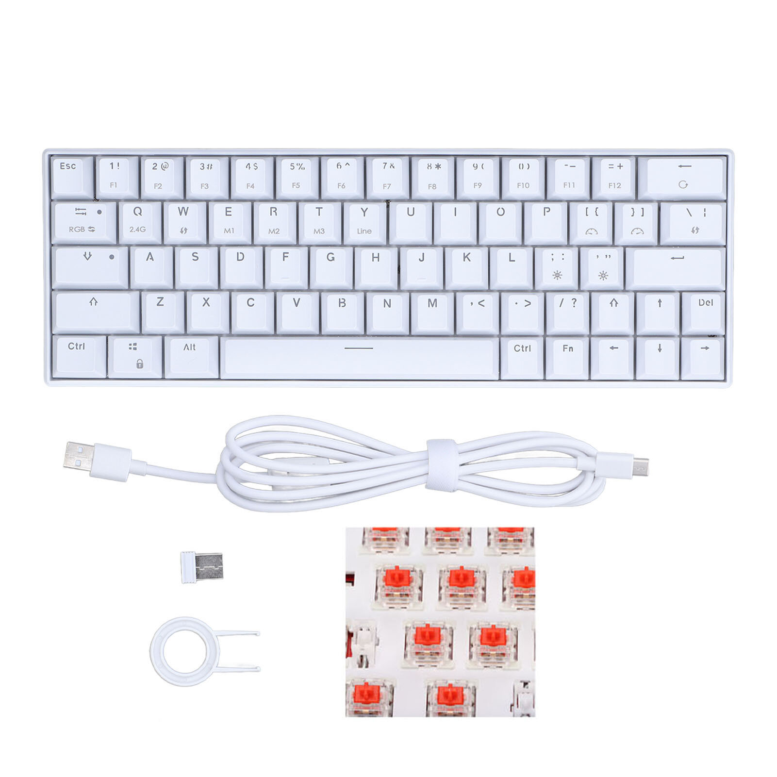 Механическая клавиатура 64 клавиши rgb беспроводная 2 . 4g bt 3 . 0 5 . 0 type c проводное соединение эргономичная белая красный переключатель