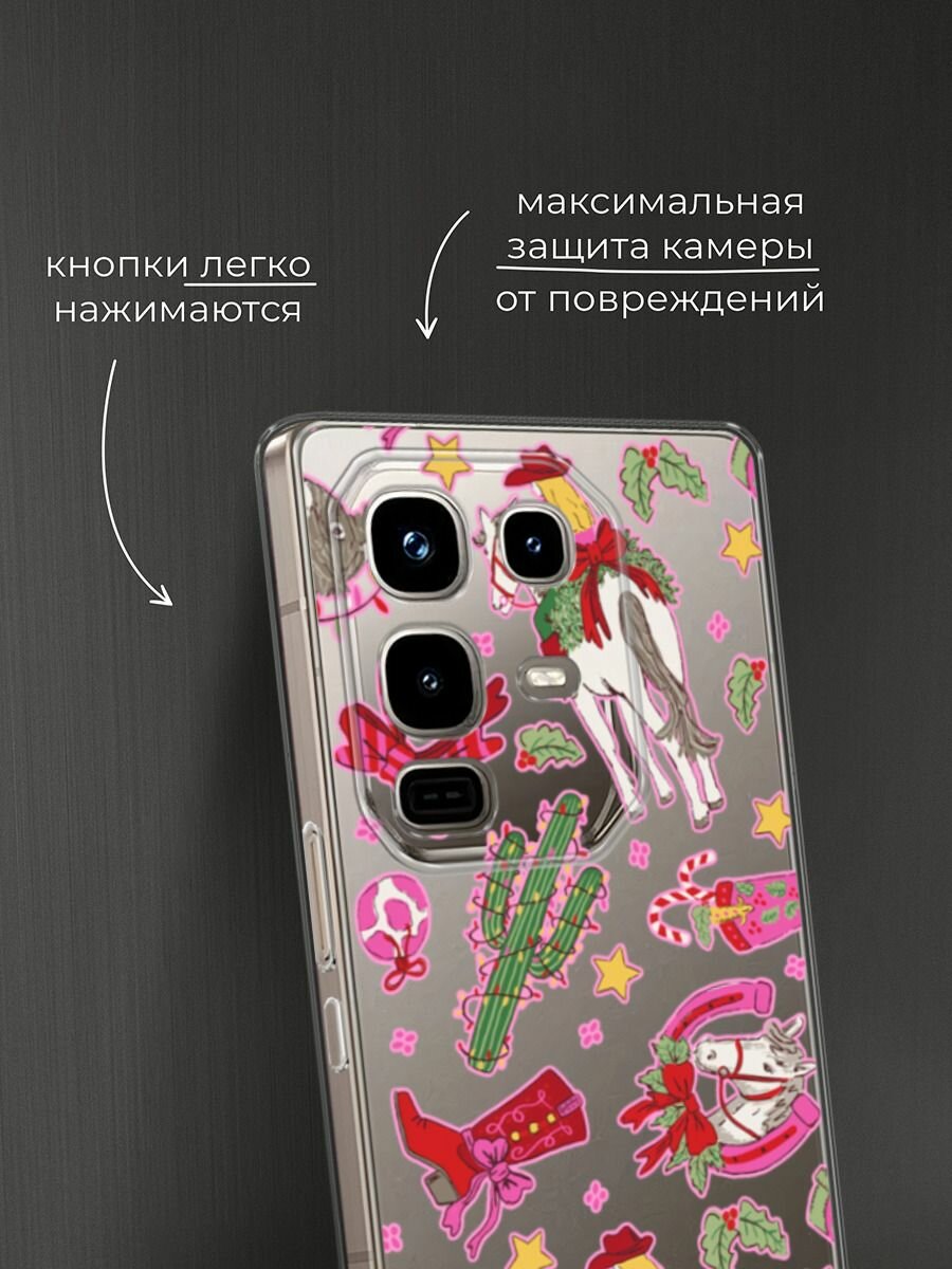 Чехол на Infinix Note 50 Pro / Инфиникс Нот 50 Про с принтом "Кактус с гирляндой 2", прозрачный — фото 1