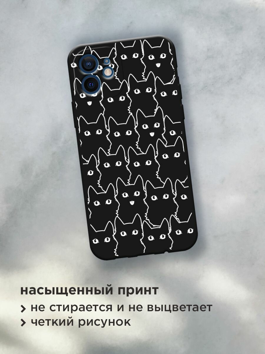 Черный матовый чехол на Apple iPhone 12 mini / Айфон 12 Мини с принтом "Множество котиков" — фото 1