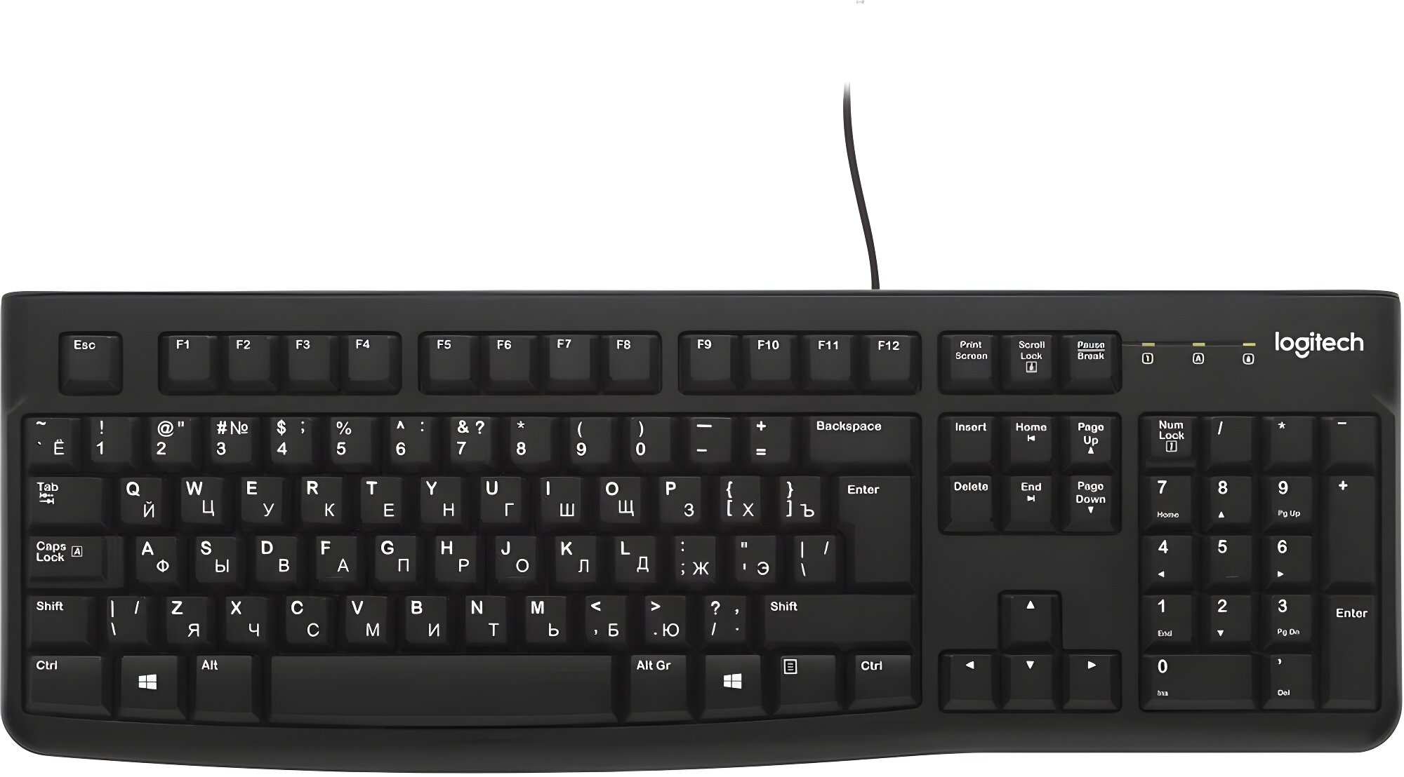 Клавиатура Logitech K120 черная проводная USB мембранная 104 клавиши влагозащита русская раскладка