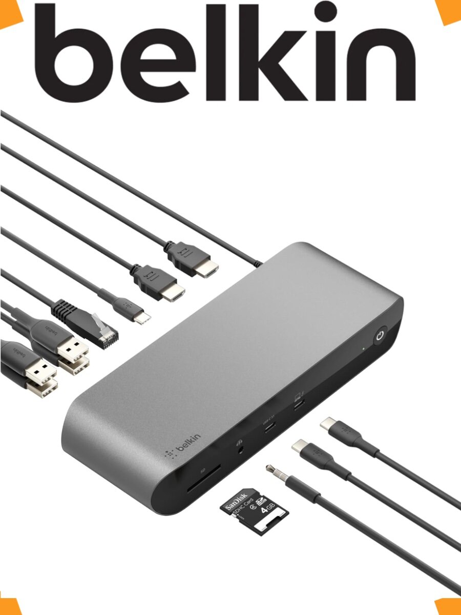 Док-станция Belkin Pro Thunderbolt 4 Dock 8K или 4K на два монитора для Mac и Windows (INC006ttSGY)